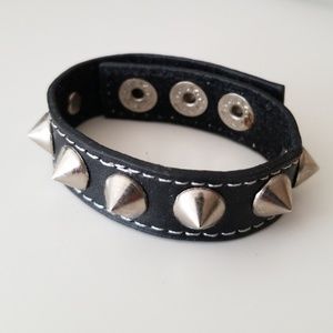 Studded spike faux leather wristband bracelet cuff